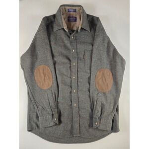Pendleton Mens Gray Virgin Wool Elbow Patch Flannel Shirt Size M Washable